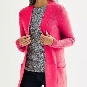 Croft & Barrow Women's Pink Long Sleeve Classic Ribbed Open-Front Cardigan XS